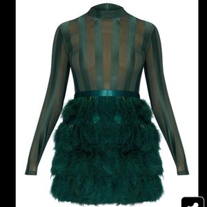 Emerald Green Feather Skirt Dress